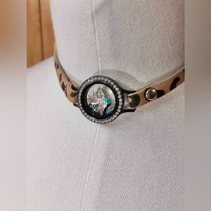 Like New Origami Owl Leopard Leather Choker Necklace with Charm & Rhinestone